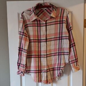 Jun & Ivy Flannel Frayed Edge Shirt Size S